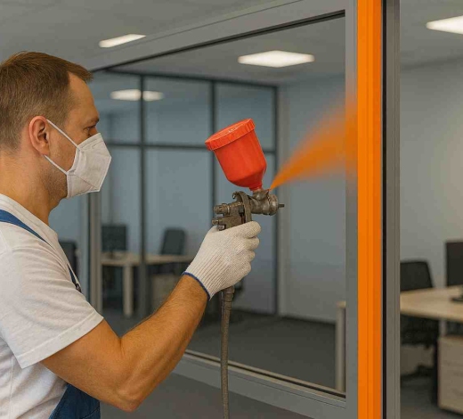 Покраска алюминиевых перегородок 1